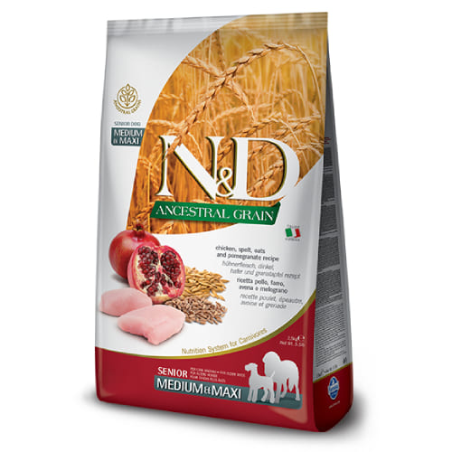 FARMINA N&D DOG LG CHICKEN SENIOR M/L suņu barība Vista, granātābols 12kg